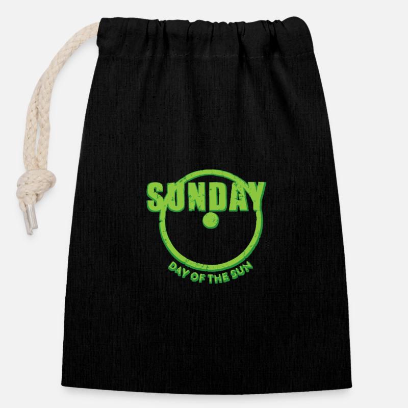 Dimanche Dimanche En semaine Jour Soleil vert utilisé look - Sac cadeau en coton avec cordon (14 x 20 cm) - noir