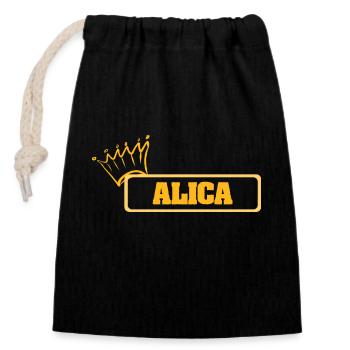 Nom : Alica - Sac cadeau en coton avec cordon (14 x 20 cm) - noir - Devant