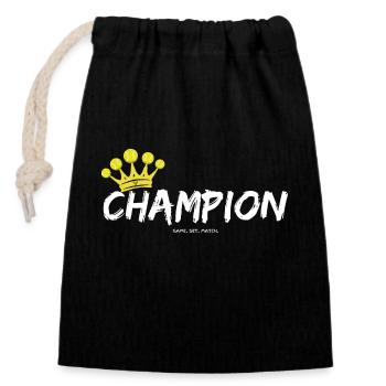 Game.Set.Match - Tennis Champion - Verschließbarer Geschenkbeutel aus Baumwolle (14x20cm) - Schwarz - Vorne