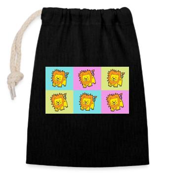 Leon kids - Closable cotton gift bag (14x20cm) - black - Front