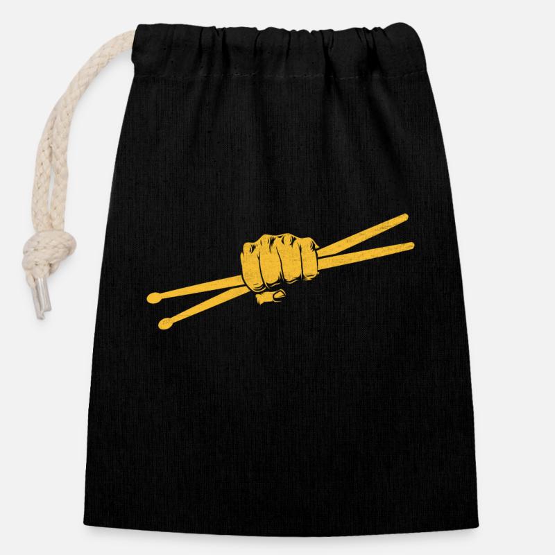 Drumstick Drummer Drum Drumming Drummers - Sac cadeau en coton avec cordon (14 x 20 cm) - noir