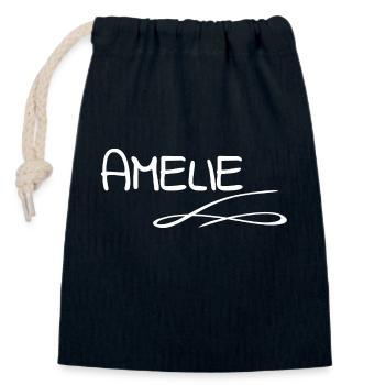 Prénom Amélie - Sac cadeau en coton avec cordon (14 x 20 cm) - bleu marine - Devant