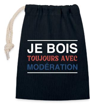 I always drink in moderation - Closable cotton gift bag (14x20cm) - navy - Front