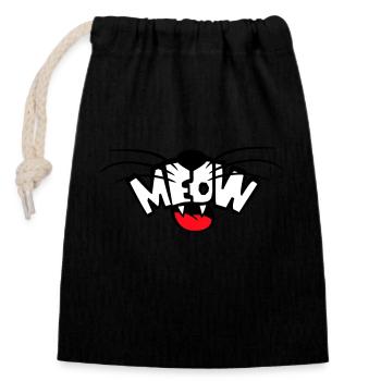 Meow Cat Bande dessinée Texte Meow Citation de dessin animé drôle - Sac cadeau en coton avec cordon (14 x 20 cm) - noir - Devant