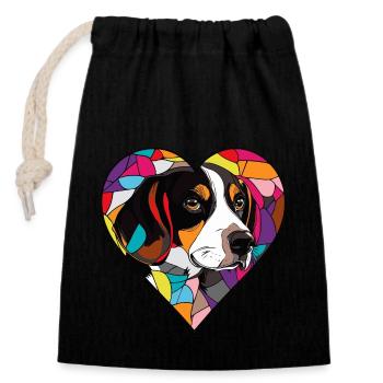 Beagle Chien Coeur Amour Chien - Sac cadeau en coton avec cordon (14 x 20 cm) - noir - Devant