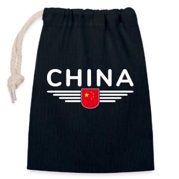J’aime la Chine, Tenue de t-shirt design - Sac cadeau en coton avec cordon (14 x 20 cm) - bleu marine - Devant