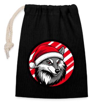 Wolf Christmas Animal - Closable cotton gift bag (14x20cm) - black - Front