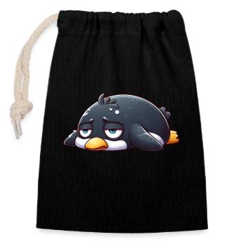 Pingouin fatigué, triste, mou et apathique - Sac cadeau en coton avec cordon (14 x 20 cm) - noir - Devant