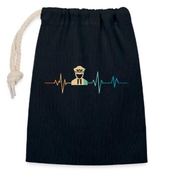 Heartbeat Retro Airplane Pilot - Closable cotton gift bag (14x20cm) - navy - Front