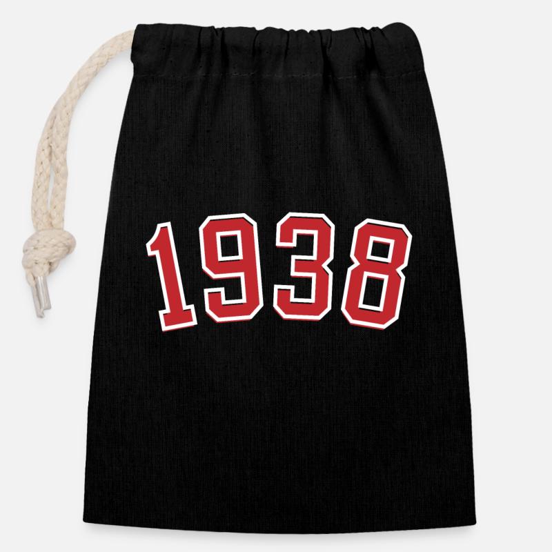 Année de naissance sport 1938 - Sac cadeau en coton avec cordon (14 x 20 cm) - noir