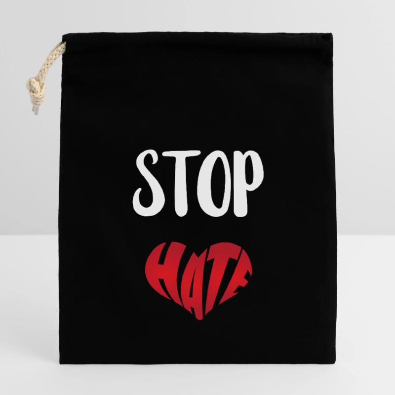 No Hate Dislike Stop Hate Anti Hate Closable cotton gift bag (14x20cm)