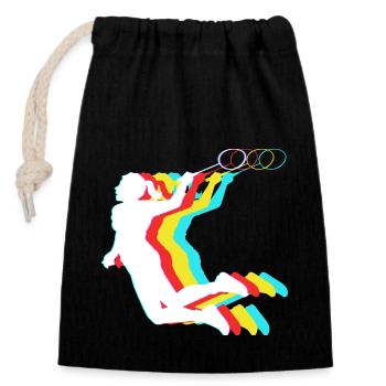 Badminton - Closable cotton gift bag (14x20cm) - black - Front
