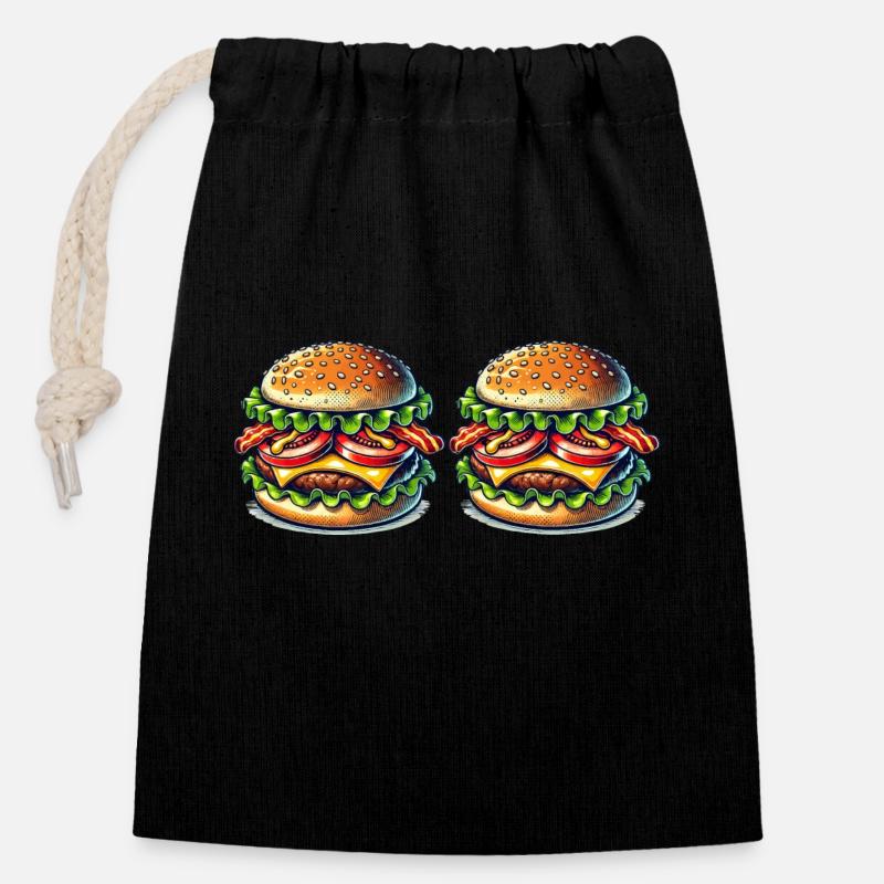 Burger - Verschließbarer Geschenkbeutel aus Baumwolle (14x20cm) - Schwarz