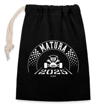 Matura 2025 (Maturant / Zieleinfahrt / White) - Verschließbarer Geschenkbeutel aus Baumwolle (14x20cm) - Schwarz - Vorne