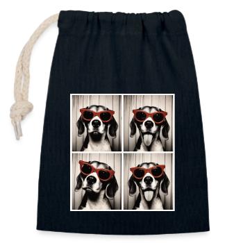 Photo booth Beagle with red sunglasses - Closable cotton gift bag (14x20cm) - navy - Front