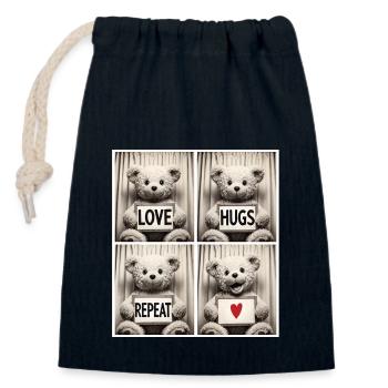 Teddy Bear – Love Hugs Repeat - Sac cadeau en coton avec cordon (14 x 20 cm) - bleu marine - Devant