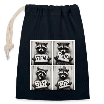 Funny Raccoon – Steal Food Stay Cute - Closable cotton gift bag (14x20cm) - navy - Front