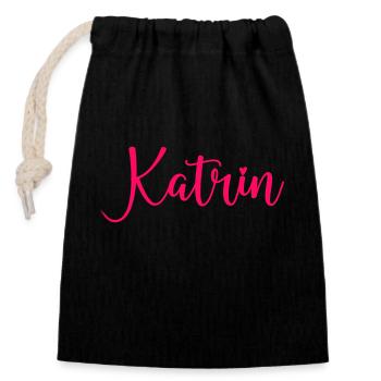 Nom de Katrin - Sac cadeau en coton avec cordon (14 x 20 cm) - noir - Devant