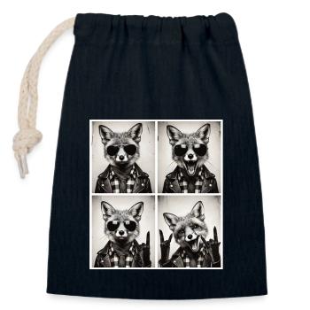 Renard décontracté – style rocker avec lunettes de soleil - Sac cadeau en coton avec cordon (14 x 20 cm) - bleu marine - Devant