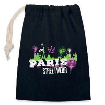 Paris Skyline City France Graffiti Art - Closable cotton gift bag (14x20cm) - navy - Front