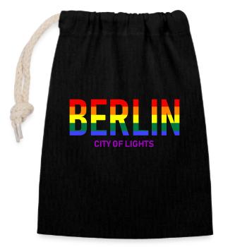 Berlin - Ville Lumière - Allemagne - Deutschland - Sac cadeau en coton avec cordon (14 x 20 cm) - noir - Devant