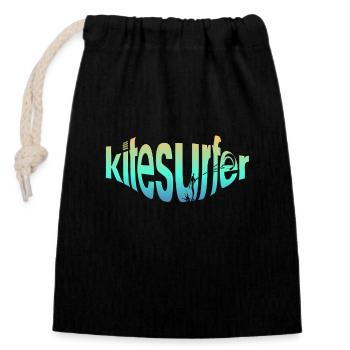 Kitesurfer in writing - Closable cotton gift bag (14x20cm) - black - Front