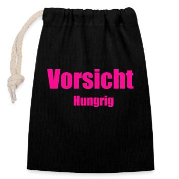 Vorsicht hungrig - Verschließbarer Geschenkbeutel aus Baumwolle (14x20cm) - Schwarz - Vorne