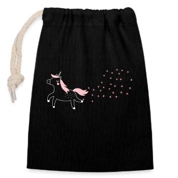 Licorne pétante à paillettes - Sac cadeau en coton avec cordon (14 x 20 cm) - noir - Devant