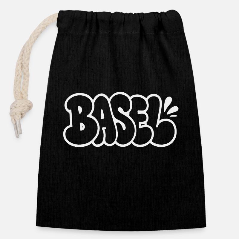 Graffiti de Bâle Throwie - Sac cadeau en coton avec cordon (14 x 20 cm) - noir