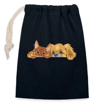 Guckende Ingwerkatze und Pekinesenhündin - Verschließbarer Geschenkbeutel aus Baumwolle (14x20cm) - Navy - Vorne