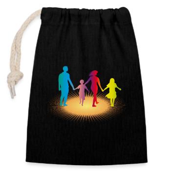 Famille colorée au soleil - Sac cadeau en coton avec cordon (14 x 20 cm) - noir - Devant