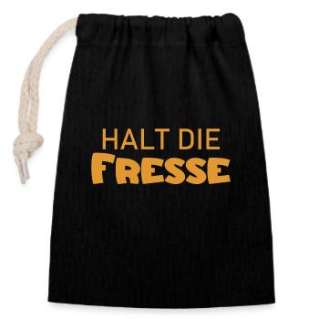 Halt die Fresse - Cooler Spruch - Schweigen - Verschließbarer Geschenkbeutel aus Baumwolle (14x20cm) - Schwarz - Vorne
