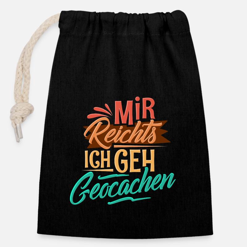 Geocaching - Verschließbarer Geschenkbeutel aus Baumwolle (14x20cm) - Schwarz