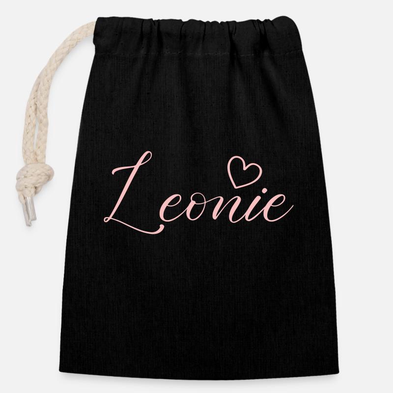 leonie name - Verschließbarer Geschenkbeutel aus Baumwolle (14x20cm) - Schwarz