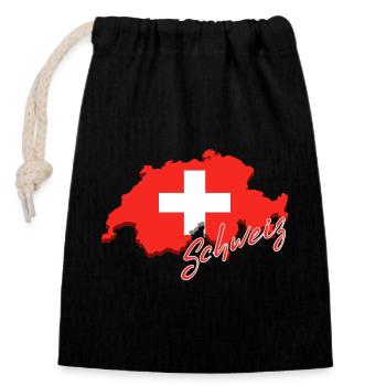 Karte der Schweiz, Flagge der Schweiz - Verschließbarer Geschenkbeutel aus Baumwolle (14x20cm) - Schwarz - Vorne
