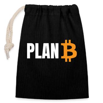 Bitcoin Plan B - Verschließbarer Geschenkbeutel aus Baumwolle (14x20cm) - Schwarz - Vorne