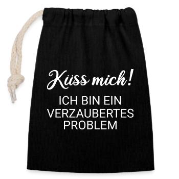 Embrasse-moi, je suis un problème enchanté - Sac cadeau en coton avec cordon (14 x 20 cm) - noir - Devant