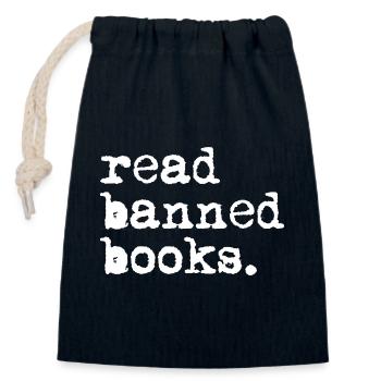 Read Banned Books - Closable cotton gift bag (14x20cm) - navy - Front
