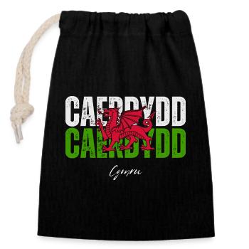 Cardiff, Wales, walisischer Stolz - Verschließbarer Geschenkbeutel aus Baumwolle (14x20cm) - Schwarz - Vorne