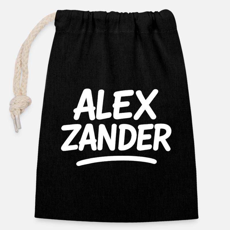 Alex Zander Handschrift Logo - Verschließbarer Geschenkbeutel aus Baumwolle (14x20cm) - Schwarz