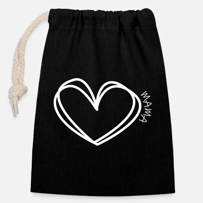 Dessin à la main coeur ligne doodle - Sac cadeau en coton avec cordon (14 x 20 cm) - noir