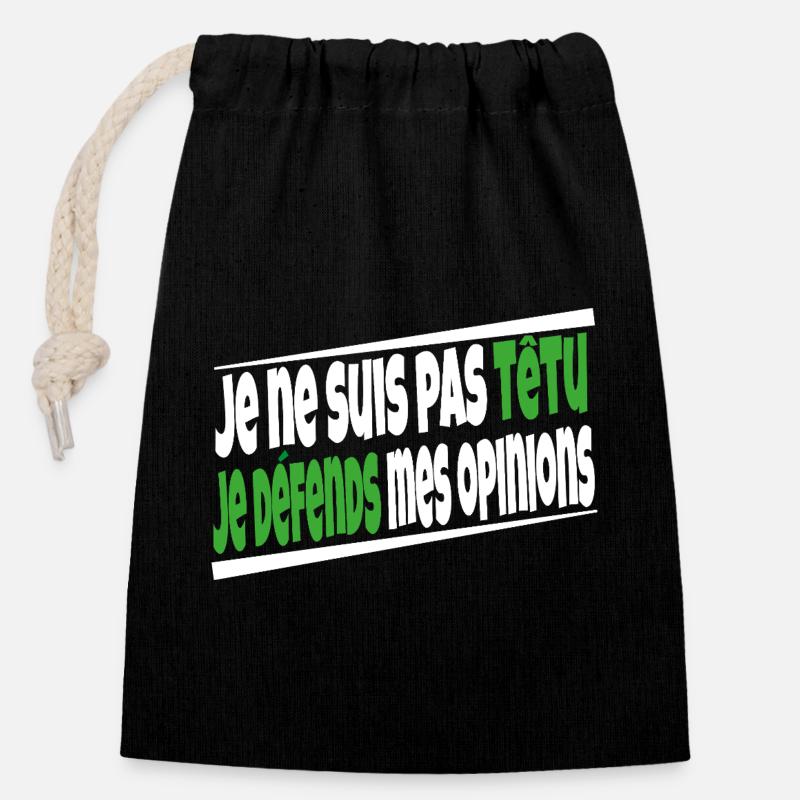 Je ne suis pas têtu - Sac cadeau en coton avec cordon (14 x 20 cm) - noir