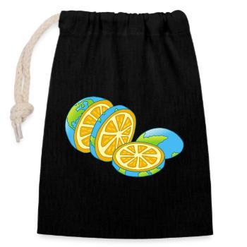 La planète Terre est une orange - Sac cadeau en coton avec cordon (14 x 20 cm) - noir - Devant