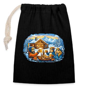 Après ski hut – vacances d’hiver entre amis - Sac cadeau en coton avec cordon (14 x 20 cm) - noir - Devant