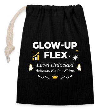 Glow-Up Flex Level Unlocked Personal Growth - Closable cotton gift bag (14x20cm) - black - Front
