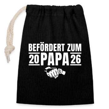 Paternity Promoted to Dad 2026 - Closable cotton gift bag (14x20cm) - black - Front
