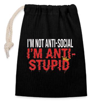 NOT ANTI SOCIAL - Closable cotton gift bag (14x20cm) - black - Front