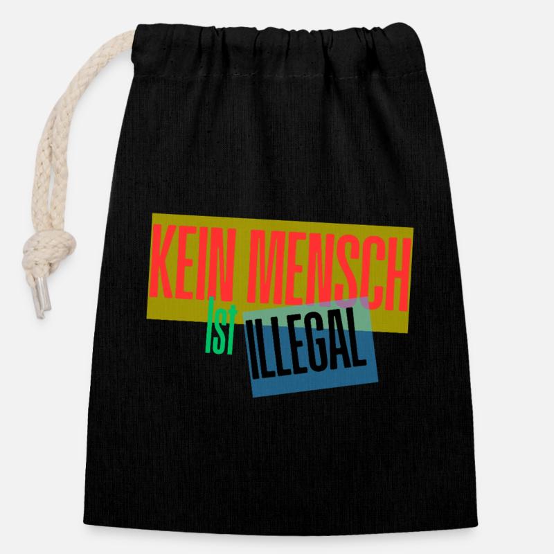 Kein Mensch ist Illegal Protest-Design - Verschließbarer Geschenkbeutel aus Baumwolle (14x20cm) - Schwarz
