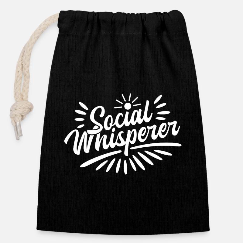 Citation d’assistant social Whisperer Assistant social - Sac cadeau en coton avec cordon (14 x 20 cm) - noir