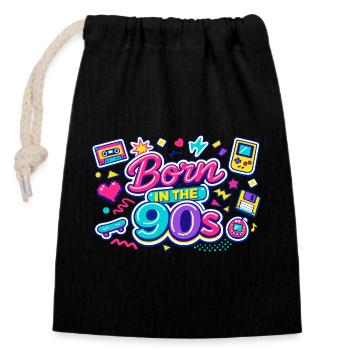 Né dans les années 90, style néon rétro - Sac cadeau en coton avec cordon (14 x 20 cm) - noir - Devant